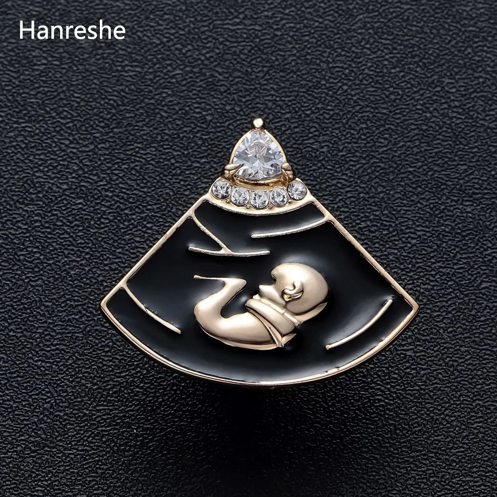 B-mode Pregnancy Shape Brooch Cute Pin Women Silver Color Crystal Jewelry Gift for Enamel Pins Medical Christmas Brooch images - 5