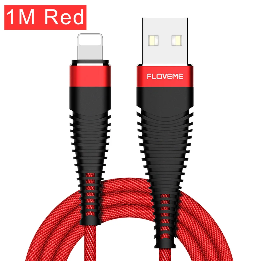 FLOVEME USB кабель для iPhone Xr Xs X 7 8 Plus 6 6s 5S se 1 м/2 м высокопрочный 2A Быстрая Зарядка Кабели для мобильных телефонов зарядное устройство Шнур для передачи данных - Цвет: 1M Flaming Red