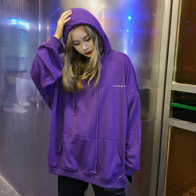Толстовки женские Harajuku Хип Хоп Уличная мода Свободные повседневные женские s одежда корейский стиль с капюшоном Высокое качество универсальные осенние - Цвет: dark purple