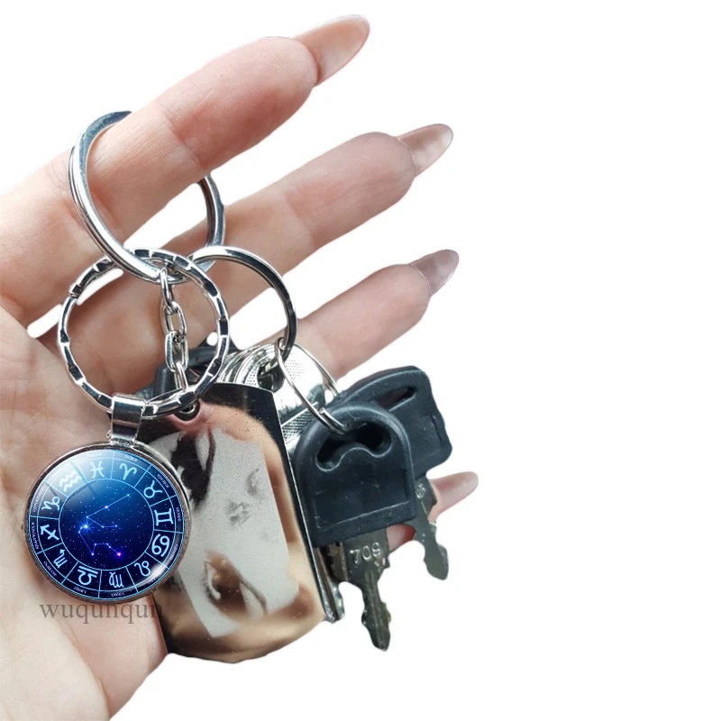 12 знаков зодиака брелок кольца бижутерия со стеклянными кабошонами созвездия