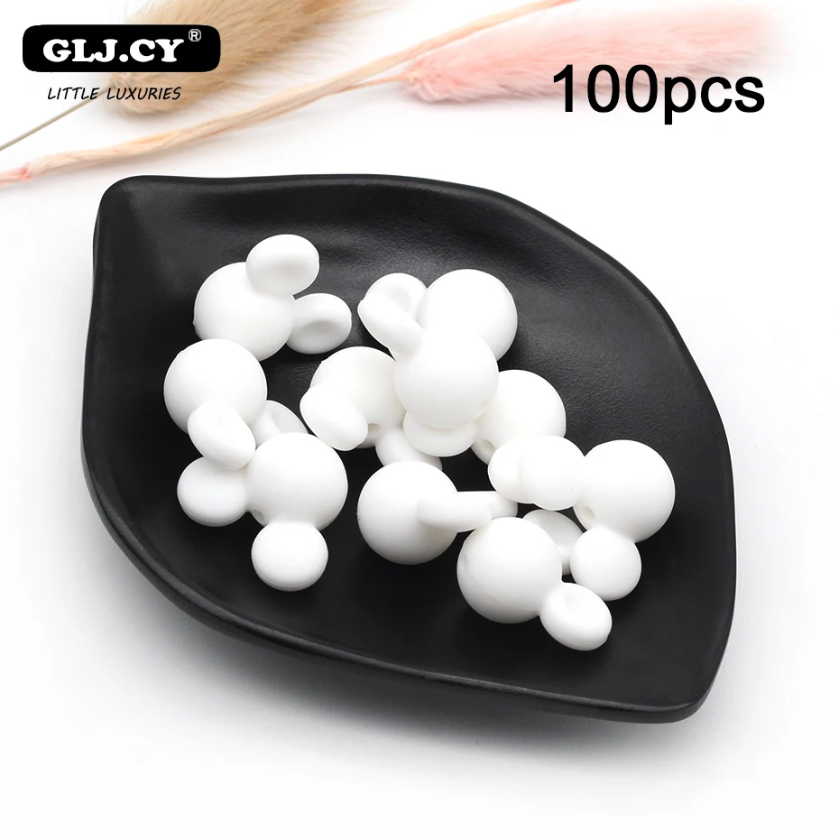 100pcs white 50 шт-100 шт новые милые аксессуары Мини Микки Стиль Силиконовые Бусины BPA бесплатно DIY Уход за ребенком браслет детская соска - Цвет: 100pcs white