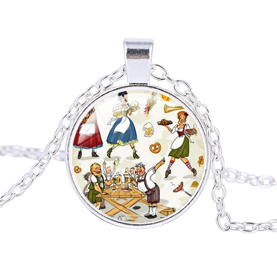 Немецкий Октоберфест стеклянный Фото Кулон посеребренное ожерелье кулон
