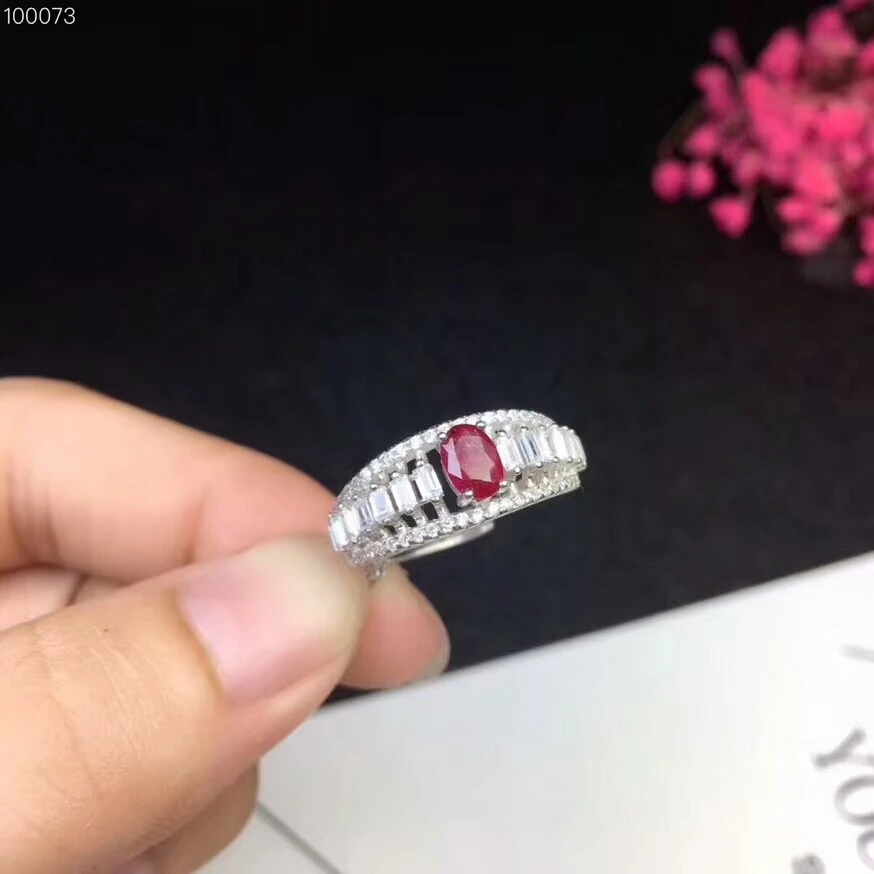 

KJJEAXCMY fine jewelry 925 pure silver inlaid natural ruby female ring support test