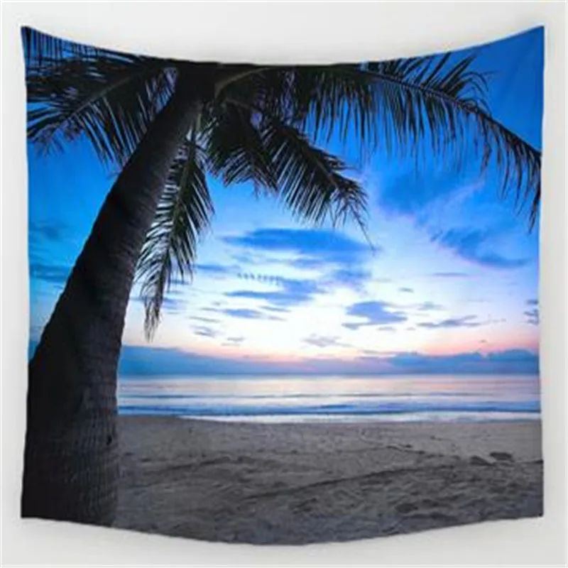 Cozy Sunset Coastal натуральный Пейзаж Настенный Гобелен Фреска кокосовое дерево