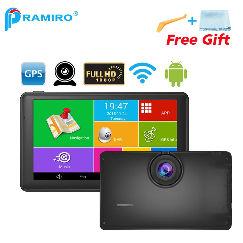 Pramiro 7 дюймов Android автомобильный видеорегистратор 512 М 8 г навигатор FHD 1080 P тире