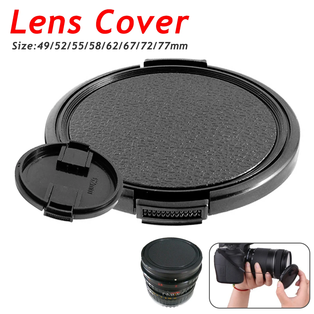 

Lens Cap Cover Snap On Center Pinch Lens Protective 49mm 52mm 55mm 58mm 62mm 67mm 72mm 77mm for Canon Nikon Sony a Pentax 60D