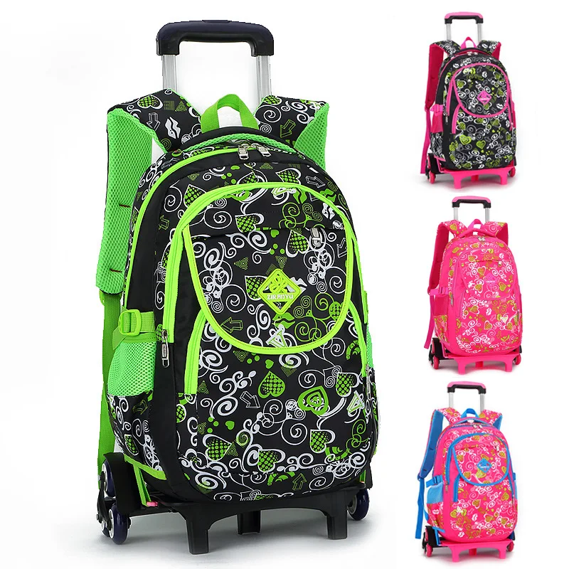 Рюкзак-тележка для девочек, с принтом, на колесах, для начальной школы