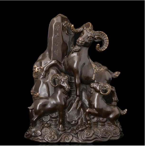Лаки ручной работы Античная бронзовая статуэтка китайская статуя Коза продукты