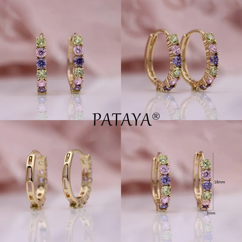 PATAYA, Новое поступление 585, розовое золото, разноцветные, Круглые, зеленые, натуральный циркон, свисающие серьги для женщин, свадебные ювелирные изделия, красивые серьги