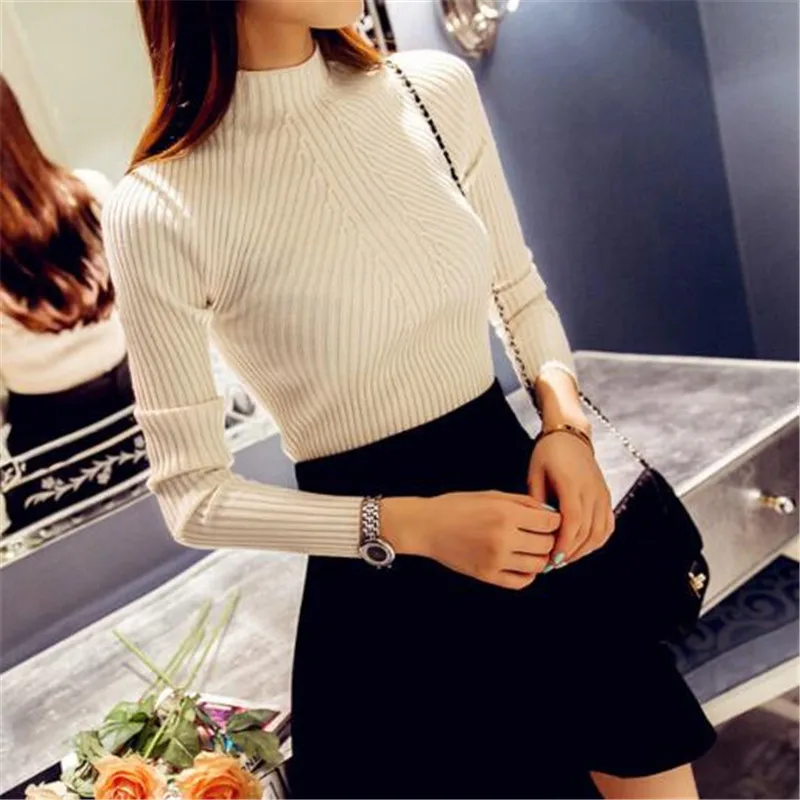 

2016 women turtleneck knitted sweater female knitted slim pullover girls all-match basic thin long-sleeve shirt clothing