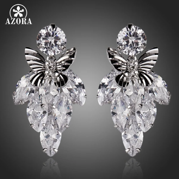 Серьги подвески AZORA в виде бабочки с фианитами AAA + TE0113|earrings cost|earrings triangleearrings factory |