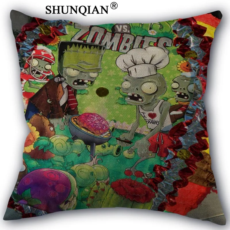 

Custom Pillow Cover plants vs zombies Home textile Square 45X45cm Decorative Cotton Linen Pillowcase