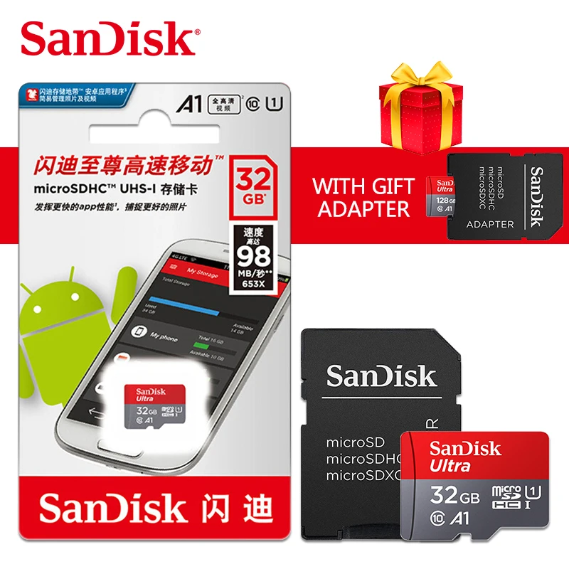 SanDisk A1 карта памяти 200 ГБ 128 Гб 64 98 МБ/с./с 32 Micro sd класс 10 UHS-1 флэш-карта Microsd TF/SD карты