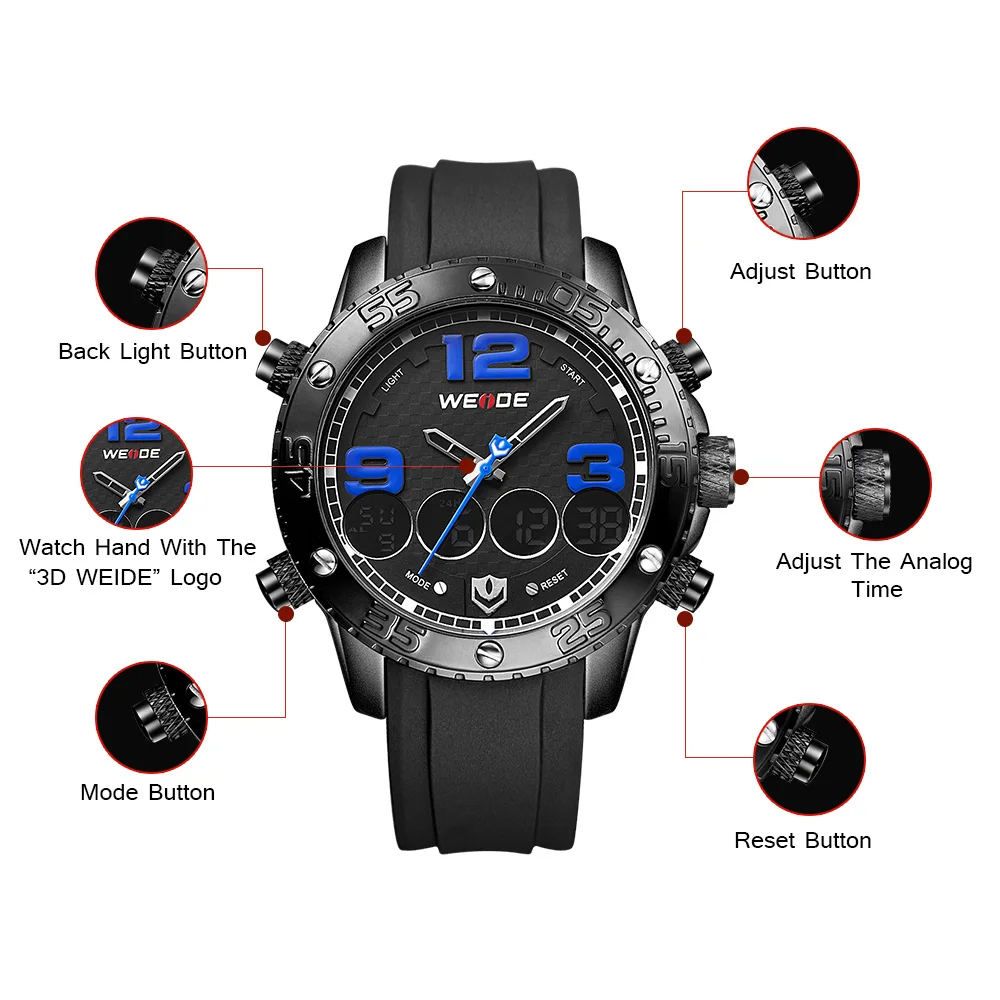 WEIDE Аналоговый Мужские часы лучший Роскошные брендовые водонепроницаемые