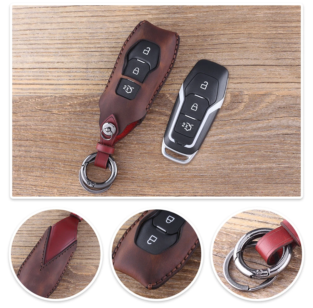 KEYYOU 3 кнопки дистанционного кожаный ключ оболочки сумка для Ford Mondeo Fusion брелок для ключей автомобиля чехол брелок крышка