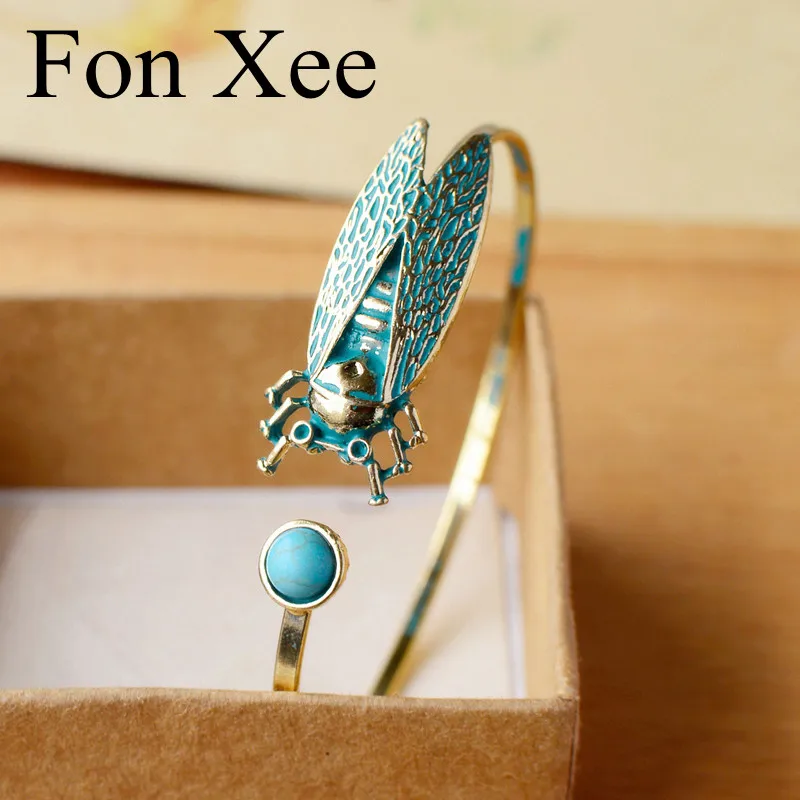 Fon XEE открытый зеленый Цикада манжета браслет для женщин Регулируемый Браслет