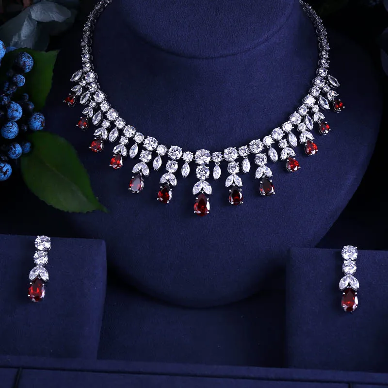 NewestLuxury Искрящийся Блестящий кубический циркон серьги капли ожерелье тяжелый