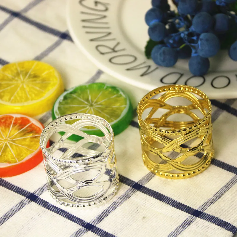 

20PCS ribbon napkin buckle stainless steel gold / silver meal buckle home napkin ring hotel table jewelry ornaments