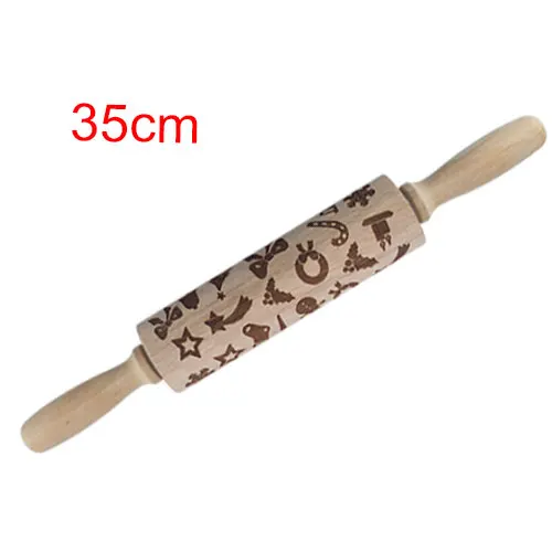 35cm gift 35 см/43 см Рождественская олень тиснение Скалка Лось выгравировано резное дерево тиснение Скалка Снежинка Олень выпечка - Цвет: 35cm gift