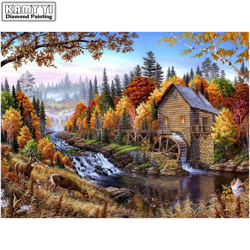 

Waterwheel Hand made paintings cross stitch Full Diamond souvenir decoration embroidery bedroom art 5d Diamond diy LK1