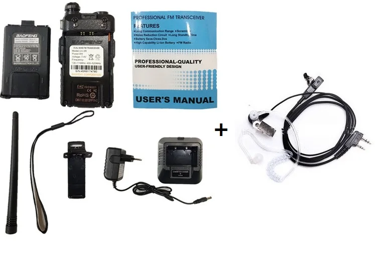 add earpiece Высокая мощность 8 Вт BAOFENG UV-5R рация радио UHF VHF трансивер UV 5R сканер CB радиостанции Рыбалка Охота передатчик - Цвет: add earpiece