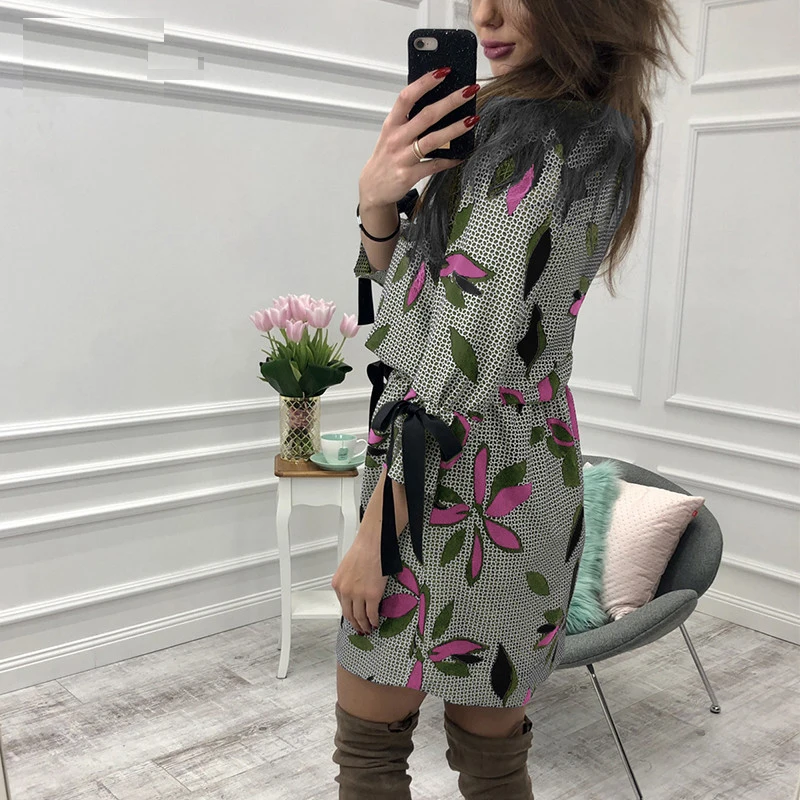 ELSVIOS/женские Платья с цветочным принтом милый мини-сарафан бантом и круглым