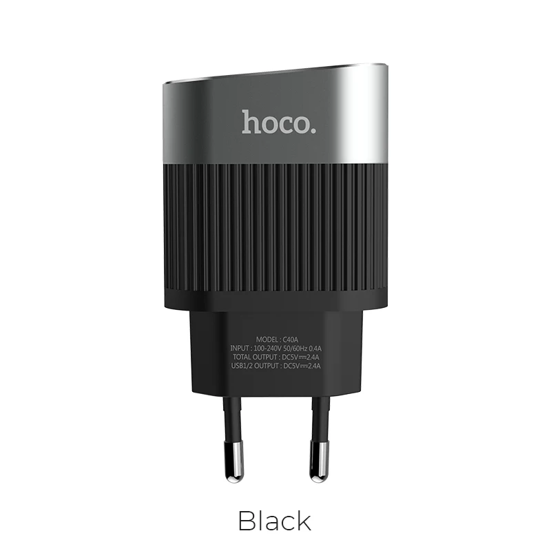 HOCO 2 порты USB стены быстрой зарядки зарядное устройство ЕС Plug светодио дный дисплей адаптер для iPhone XS Max XR samsung xiaomi huawei - Тип штекера: Black