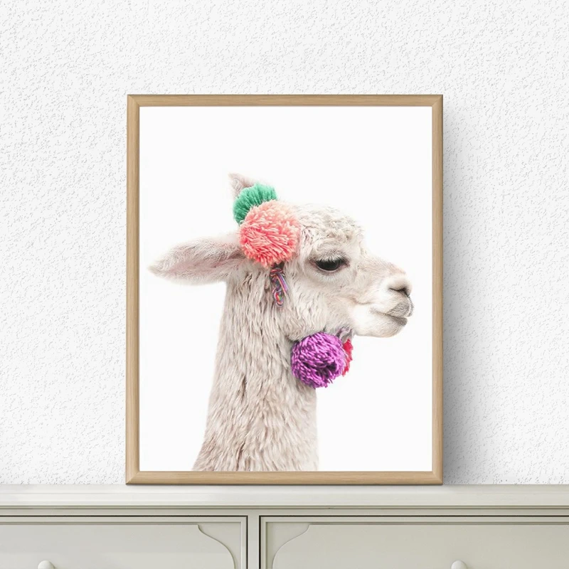 Llama печать ребенка альпака настенная живопись холст скандинавский питомник