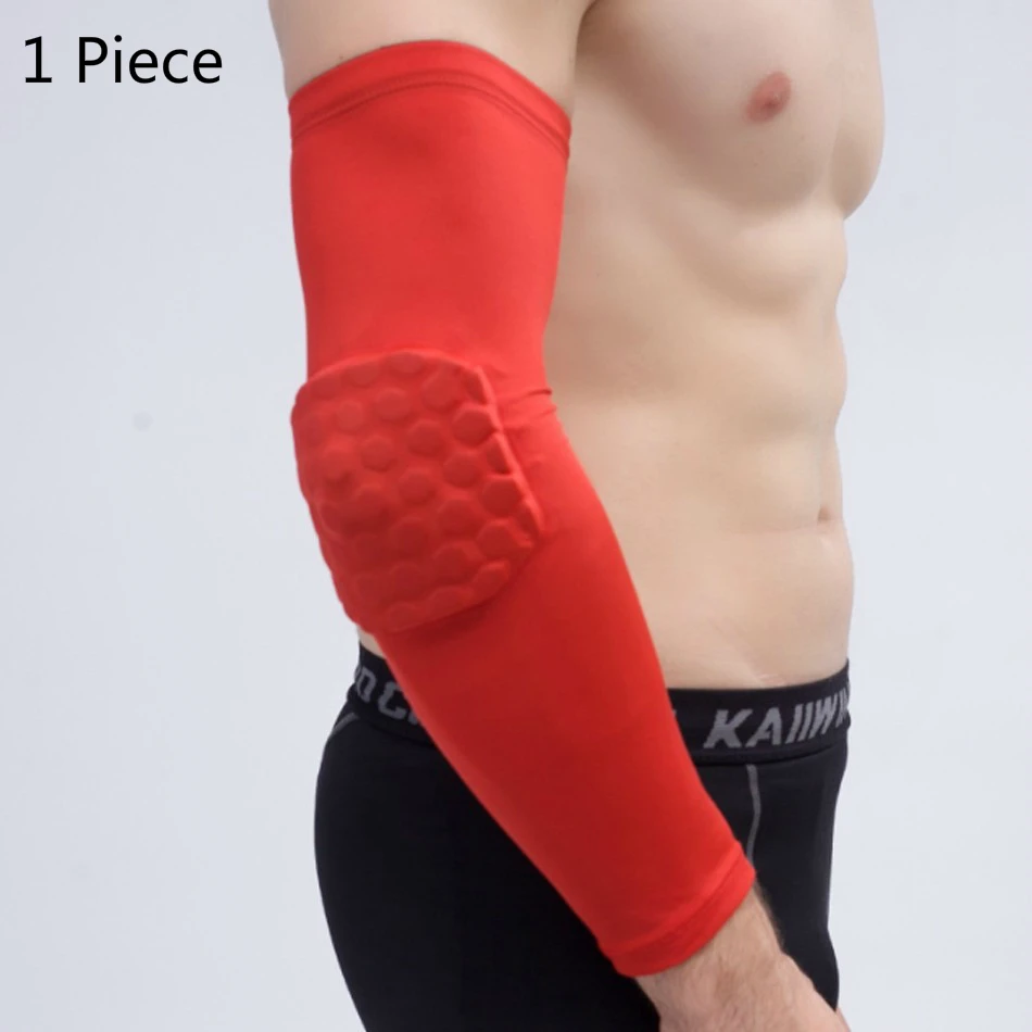 Red REXCHI 1 PC Honeycomb Sports Elbow Support Training Brace Protective Gear Elastic Arm Sleeve Bandage Pads Basketball Volleyball - Цвет: Red