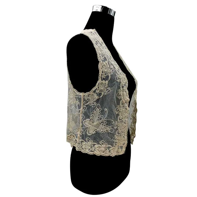 Женский кружевной жилет с бабочкой кружевная ажурная майка без рукавов вышивкой