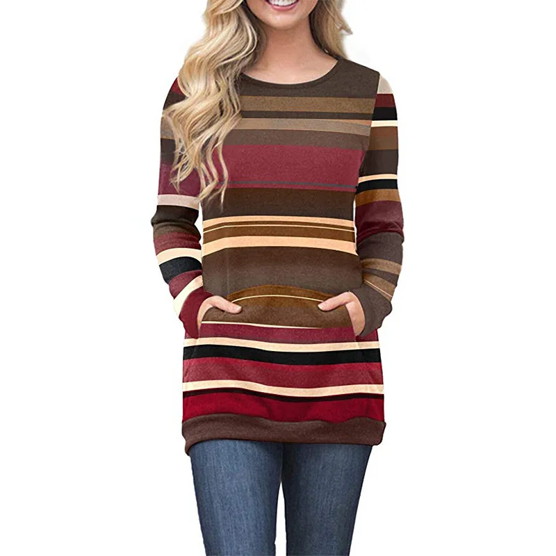 ELSVIOS 2018 горячая Распродажа полосатые Лоскутные трикотажные толстовки женские
