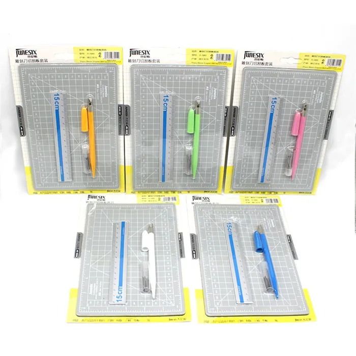 A5 Gray Set Random Набор ковриков для ручной резки из ПВХ А5, Лоскутная металлическая линейка, гравировальная ручка, нож, набор инструментов, двухсторонняя самовосhealing вающаяся разделочная доска - Цвет: A5 Gray Set Random