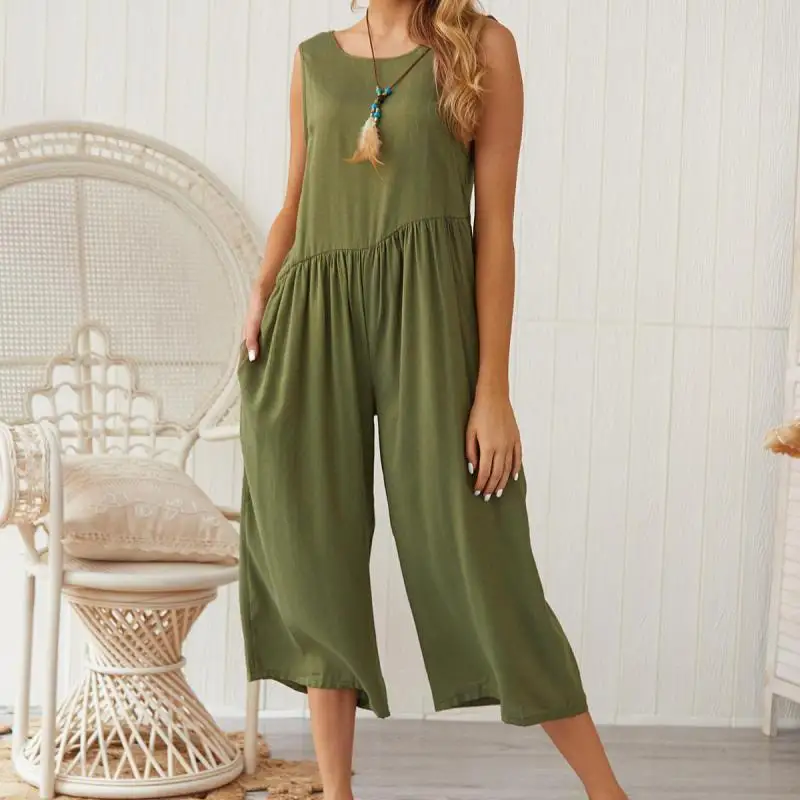 Женский шифоновый комбинезон с жилетом однотонный открытой спиной девятый