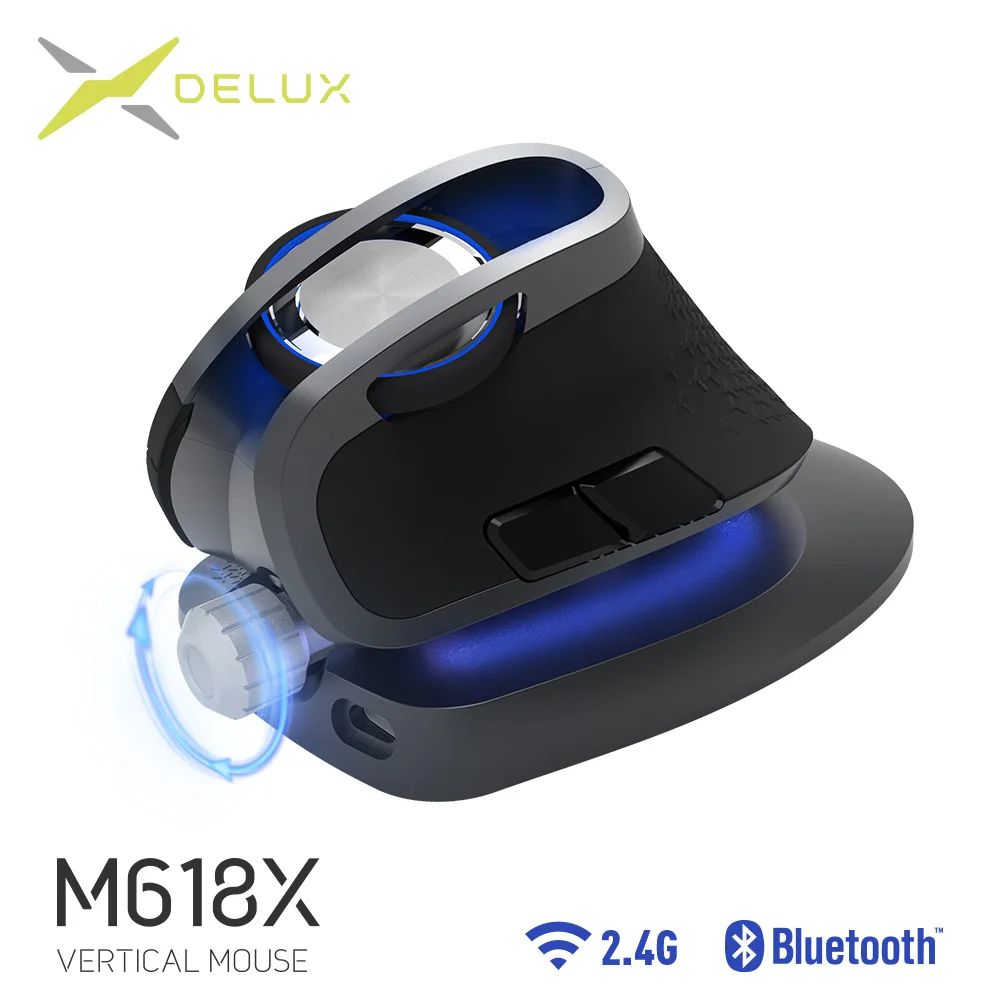 Серый Delux M618X беспроводная Вертикальная мышь с регулируемым углом наклона BT 3,0 4,0+ 2,4 ГГц эргономичная перезаряжаемая мышь для 4 устройств с Windows - Цвет: Серый