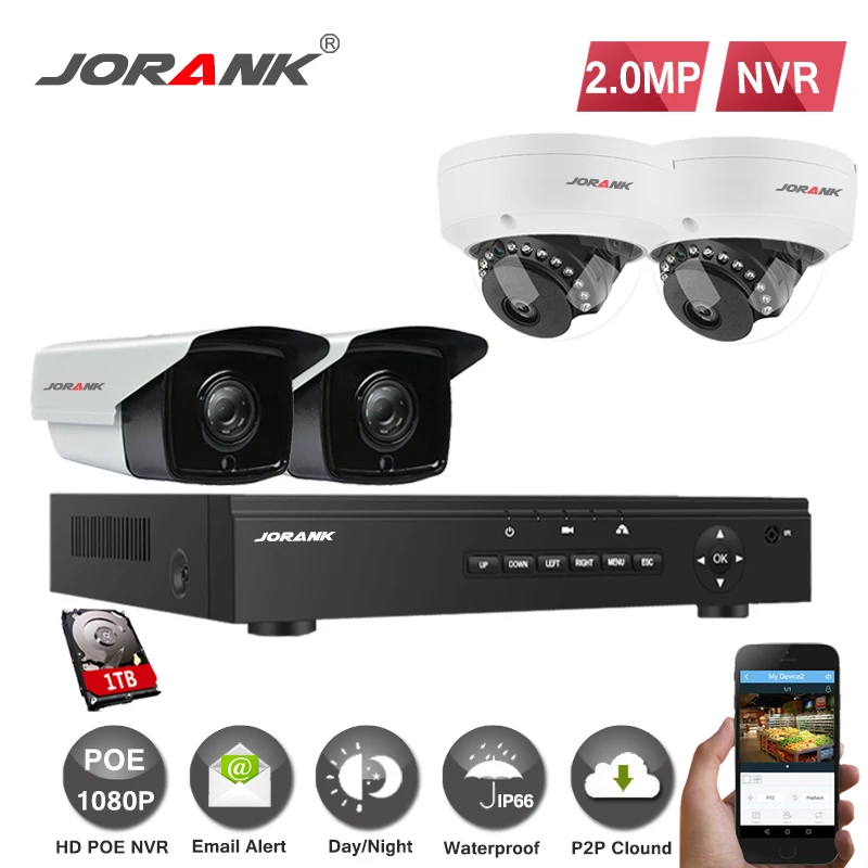 Камера видеонаблюдения JORANK 4 шт. канала 1080 пикселей POE NVR 1500TVL 2 0 МП|kit kits|kit ipkit 1080p |