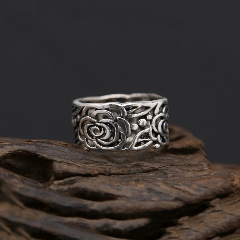 Flower Ring 100% Real 925 sterling Thai silver Men Women Wedding Hollow Peony Tail Gift Fashion jewelry FR16 | Украшения и