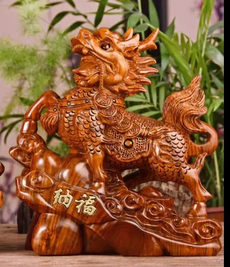 Chrysanthemum Yellow rosewood pear Kirin placed pieces of real wood mahogany zhaocai town house kirin office living room home | Дом и сад