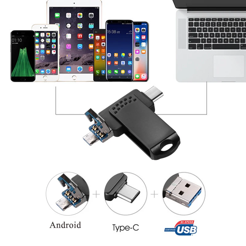 Металлический флеш накопитель 3 в 1 64 ГБ флешка 0 Type C память OTG 32 Гб 16 128 Micro USB для