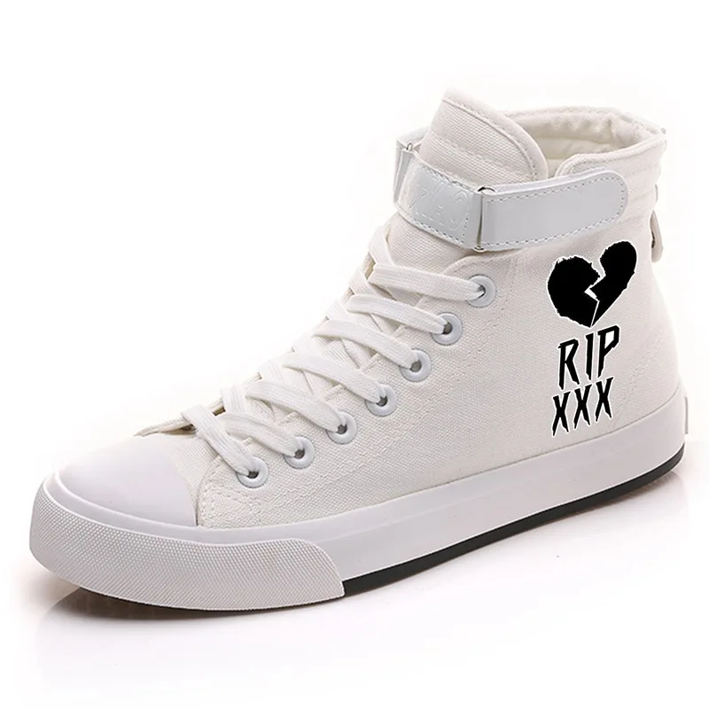 Певица Синг XXXTentacion высокий каблук Холст Верх мужские белые кроссовки VelcroShoelace трендовая обувь кроссовки A194301 - Цвет: as the picture