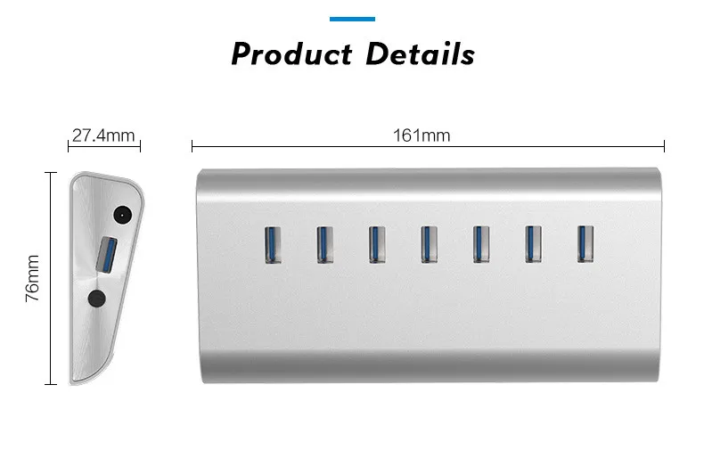 5 Гбит/с быстрая скорость Серебряный алюминий 7 портов USB 3,0 серия usb-хаб высокоскоростной портативный алюминиевый usb-хаб сплиттер blueendless