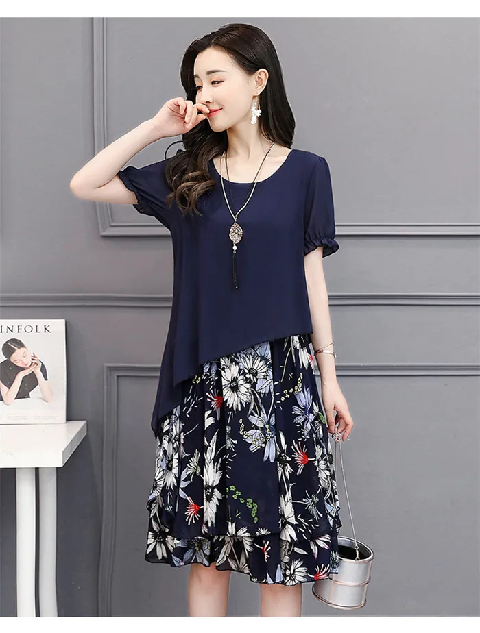 Женское шифоновое платье большого размера 2019 летнее лоскутное повседневное