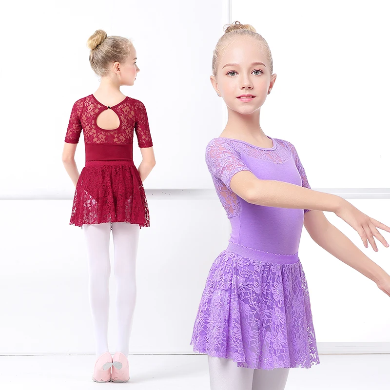 Girls Ballet Dress Gymnastic Leotards Lace Skirted Leotards Long Sleeve Kids Toddler Gymnastic Swimsuit For Dancing