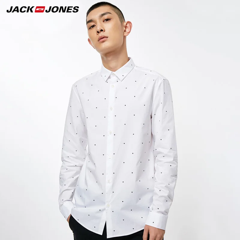 Мужская рубашка с длинным рукавом Jack Jones приталенная из 100% хлопка отложным