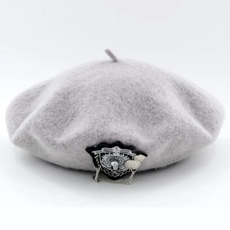 light grey Jiexijie,, шерсть, берет, женские зимние шапки, модели VIVI, с заклепками, шерстяные береты, женская шапка художника, с заклепками, Круглая Шапка для женщин - Цвет: light grey