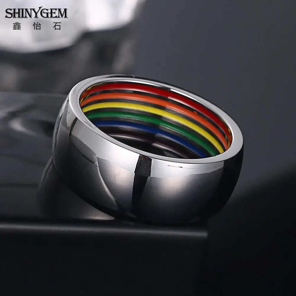 ShinyGem модные гладкие кольца из нержавеющей стали с радугой для женщин и мужчин