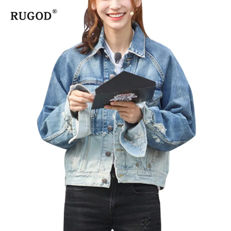 RUGOD Новая мода Мозаика градиент chaqueta mujer Raw короткая джинсовая куртка Тонкий