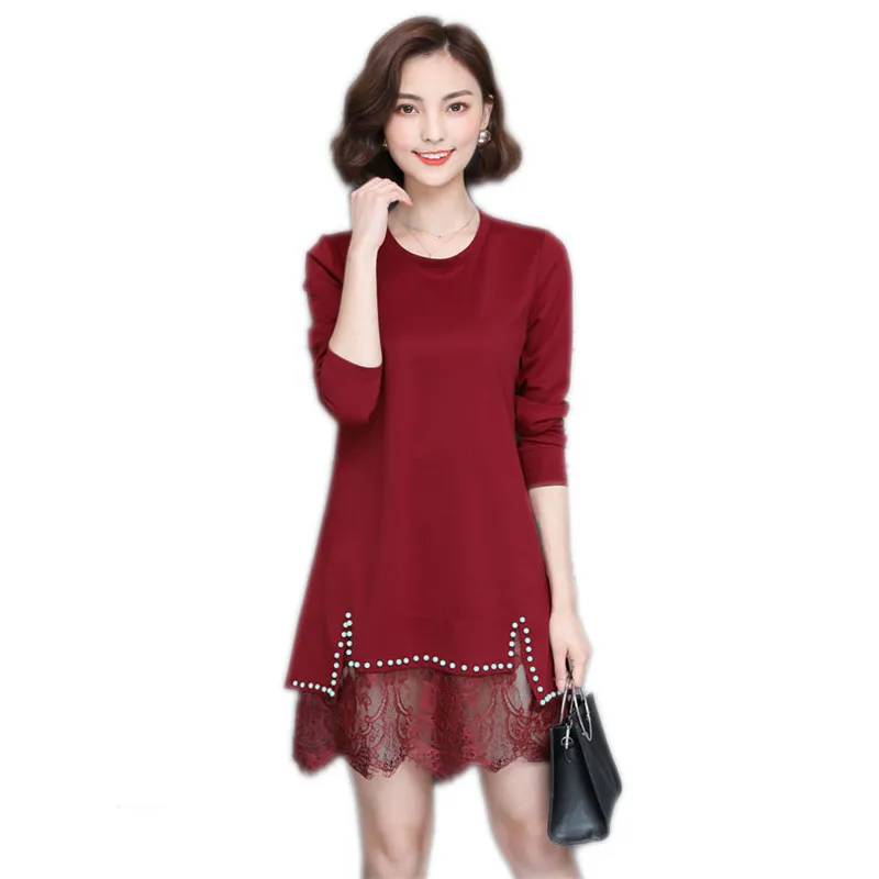 

Летние женские платья 2018 модные новые женские платья средней длины с длинными рукавами простые женские платья с круглым вырезом большого р...