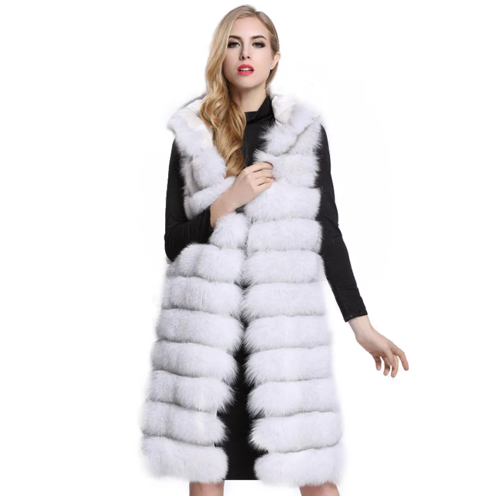 Женский Длинный жилет из искусственного меха 11 линий с капюшоном|long faux fur vest|faux