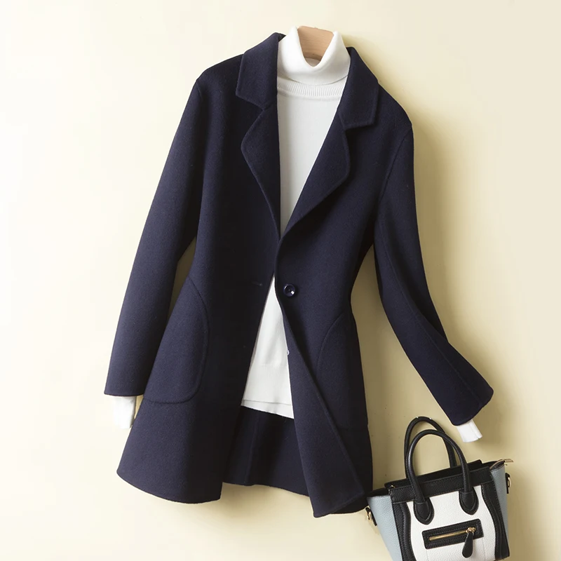 604 navy blue Tcyeek зимняя куртка из натуральной шерсти Женская одежда двухсторонние шерстяные пальто женское весенне-осеннее тонкое длинное пальто LWL1396 - Цвет: 604 navy blue