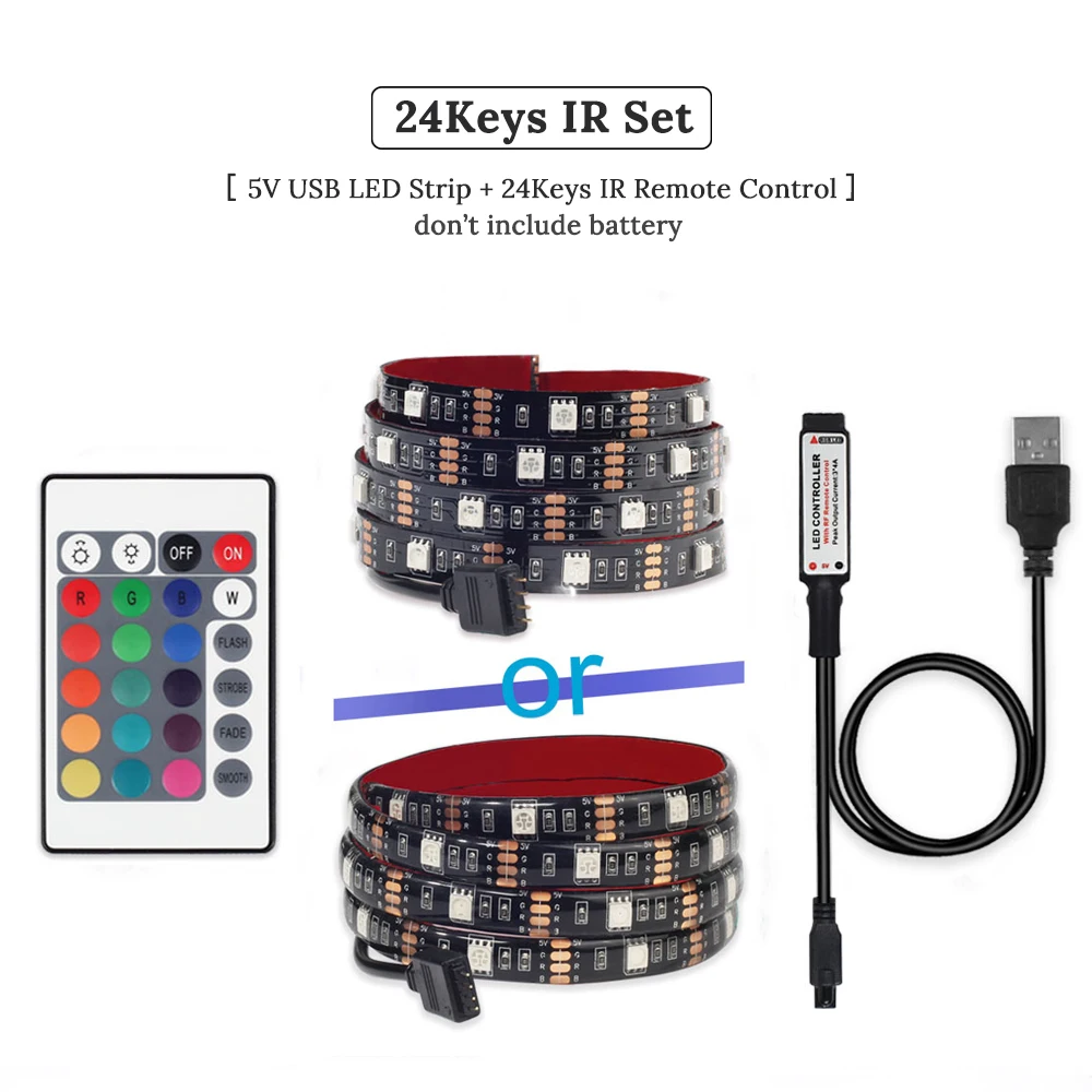 USB Светодиодная лента 5050 RGB ТВ фоновое освещение комплект можно резать с ИК РФ Музыка Bluetooth RGB светодиодный контроллер, 0,5 м/1 м/2 м комплект